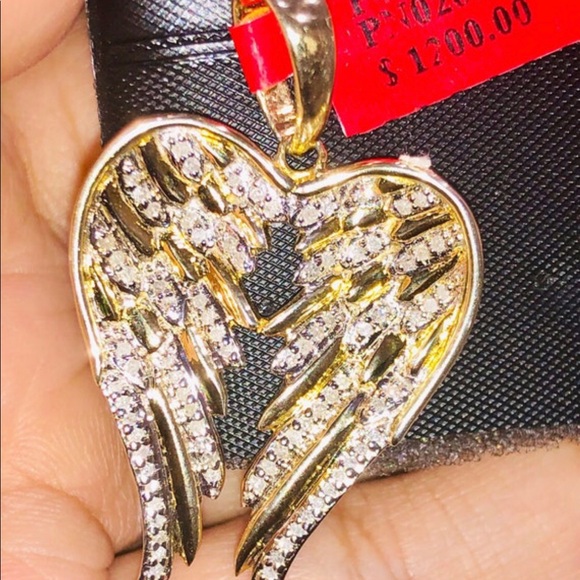 Real diamond angel wing pendant, NOT CZ NOT MOISSANITE, custom made wing pendant - Picture 9 of 9